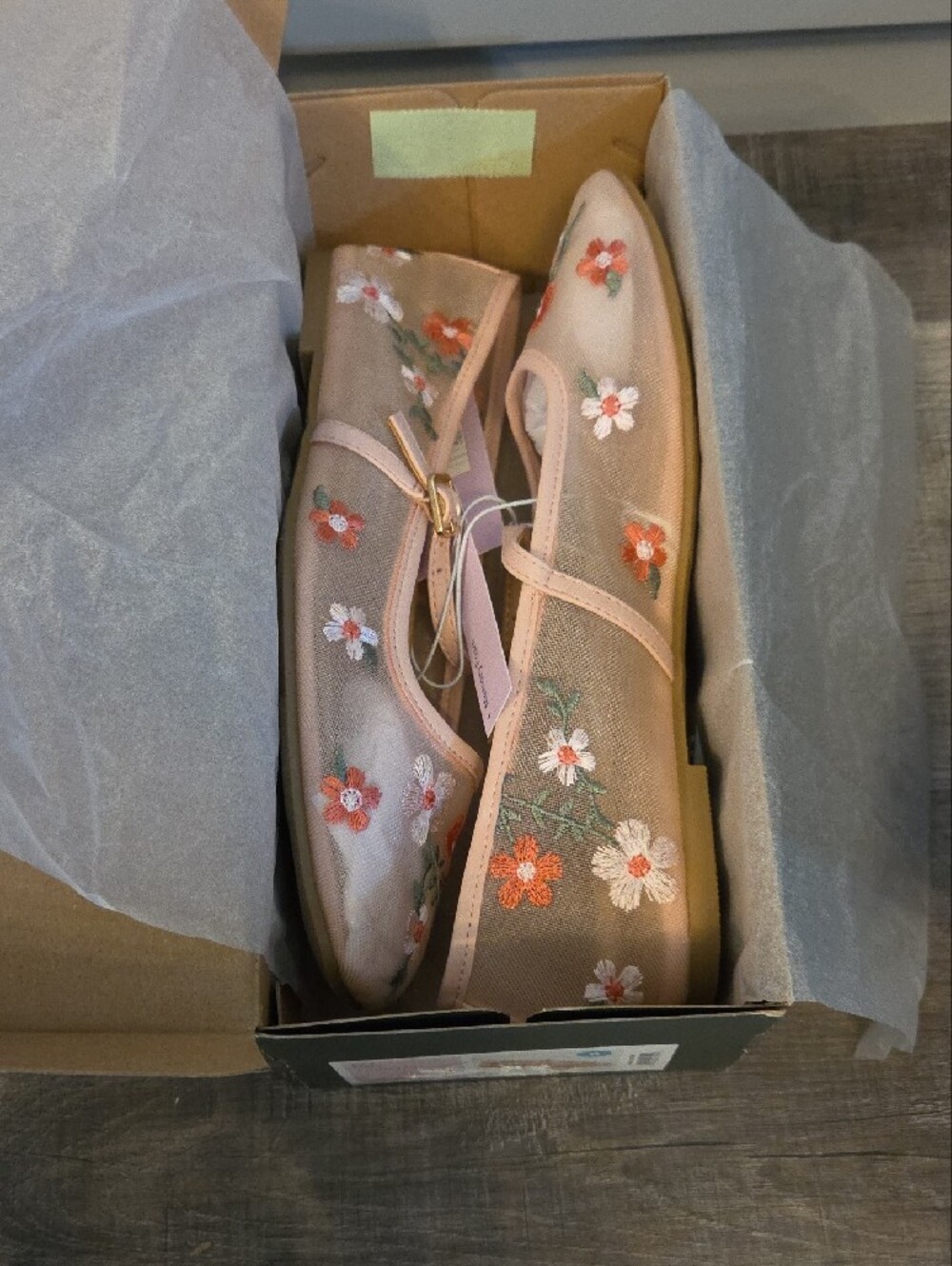 Embroidered Floral Mesh Elsa Flats, Mary Jane Flats Blush Color, Size 9, New - Picture 7 of 11